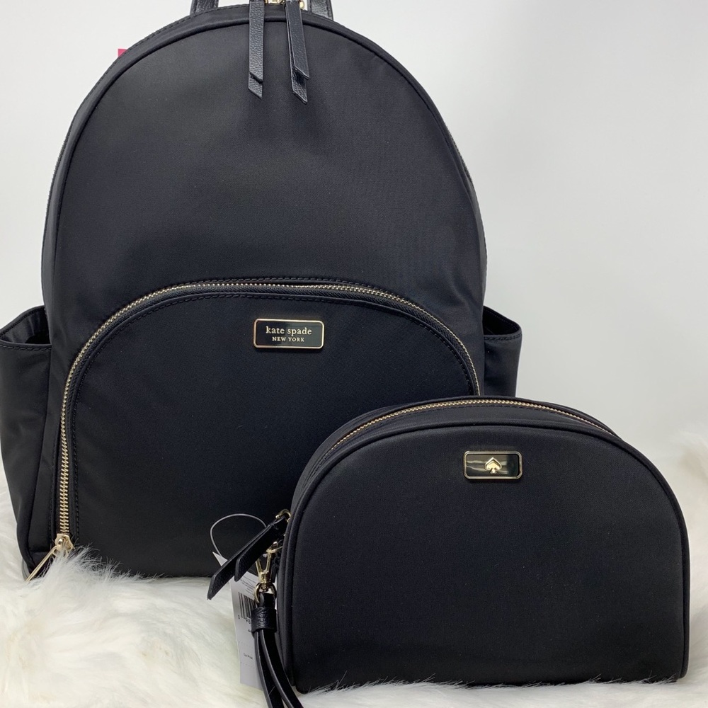 Kate spade Large Backpack dawn black pouch set - Picture 1 of 8